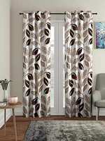 Cortina 2 Piece Floral Design Panel Eyelet Polyester Door Curtains - 7 Feet, Brown