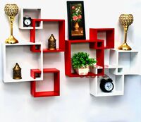 Dime Store Wooden Intersecting Wall Shelves Set of 8 (Standard, Red and White)