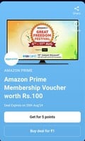 Rs 100 Amazon Prime Membership Voucher @ 5 Points or Re 1