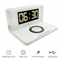 Portronics Freedom 4 Desktop Bedside Wireless Charger with Digital Alarm Clock and LED Lamp for PC (White)