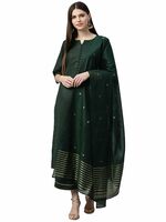 Libas Green Solid Cotton Straight Kurta With Palazzos & Dupatta