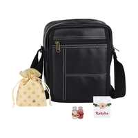 Amazon Brand - Solimo Rakhi Gift Combo Gift Hamper for Brother- Vegan Leather Sling Cross Body Travel Office Messenger One Side Shoulder Bag for Men(Black)-Gift Potli Inside-Rakhi,Card Roli & Chawal