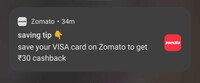 Save Your Visa Card On Zomato To Get 30 Cashback (Maybe User Specific)