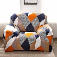 Polyester Universal Flexible/Stretchable Single Seater Geometric Sofa Cover/Sofa Slipcover for Couch (Multi Prism, 90-145cm)