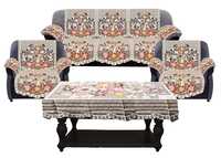 Kuber Industries Flower Design Cotton Floral 5 Seater Sofa Cover Set with 6 Pieces Arms Cover and 1 Center Table Cover (Set of 17)