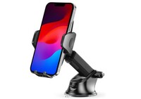  Tukzer Universal Car Mount Mobile Holder Stand| Strong Suction Cup, Double Shift Locking for Dashboard Windshield| Quick Touch Release, Long Telescopic Arm, 360° Rotatable Head| for All Mobile Phones,Black 