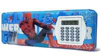 Shifaa Enterprise Multipurpose Magnetic Pencil Box with Calculator & Dual Sharpener for Girls & Boys for School | Big Size Cartoon Printed Pencil Case for Kids (Spiderman Blue)Plastic,Pack of 1 set