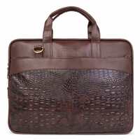 TOMONEO Unisex Faux Leather Croco Pattern Laptop Messenger Bag (Brown) | Laptop Executive Messenger File Bag | Trolley Strap