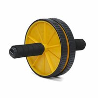 Amazon Brand - Symactive Home Gym Dual Anti-Skid Wheel Ab Roller/Blaster for Abdominal Core Exercise for Men & Women (6 MM Safe Knee Mat, Foam Handles, Yellow, Max Wt: 100 Kg)