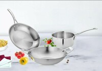 Aja Steel Cookware set of 3 | Kadhai - 2 L | Sauce Pan - 1 L | Fry Pan - 2 L