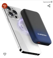 Ambrane MagSafe Wireless 10000mAh Fast Charging Power Bank, Strong Magnet, 22.5W Output for iPhone 12 & Above, Android & Other Qi Enabled Devices + Magnetic Ring (Aerosync Snap, Blue)