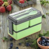 Porslin Compartment Pista Color with Spoon and Fork Office School Collage 3 Containers Lunch Box  (1500 ml)