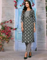 Skylee poly cotton Black And Grey Printed Kurta Trouser with dupatta set