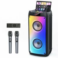 JYX Party Pop Speakers with 2 Wireless Microphones, Portable Bluetooth Box Speaker for Adults & Kids, Big Karaoke Speaker Set with Mic System Disco Light for Gatherings at Home, Stage Subwoofers