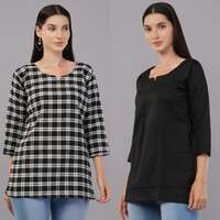 Women Checkered, Solid Kurta (Black, White)