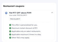 Zomato Flat 77 off on 199 (selected restaurants)