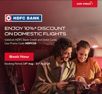 10% instant discount on air india using HDFC card