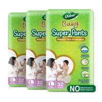 Dabur Baby Super Pants - L (32 Pieces, Pack of 3) | 9-14 kg | Insta-Absorb Technology | Diapers Infused with Aloe Vera, Shea Butter & Vitamin E | No Added Parabens, Added Fragrances