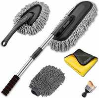 E-COSMOS 5 Pcs Set Microfiber Car Duster Kit Interior & Exterior Car Cleaning Detailing Brush Scratch & Lint Free Car Cleaning Cloth Extendable Long Handle Duster for Car, SUV, Motorcycle (Multicolor)