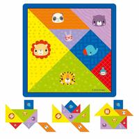 Fisher Price Wooden Colorful Tangram Brain Teaser Puzzle Learning Toy for Kids, 7 Pcs
