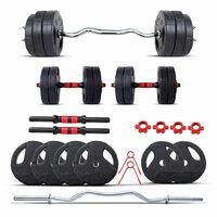 FitBox Sports Double Grip Home Gym Set 16kg | Curl Rod, 2 x Dumbbell Rods, 16kg Adjustable Weights & Gym Accessories