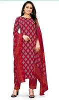 SANTOPERA DESIGNER Women's Cotton Printed Straight Kurta with Pant and Dupatta Set