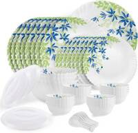 cello Pack of 47 Opalware Dazzle Series Blue Primrose Crockery Set 