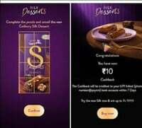 PAYTM CADBURY SILK DRSSERT PUZZLE TO WIN RS.10 TO Rs.9999 IN UPI