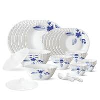 Larah by Borosil Morning Glory Silk Series Opalware Dinner Set |35 Pieces for Family of 6