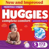 Huggies Complete Comfort Wonder Pants | Pant Style Baby Diapers S Size, 172 Count