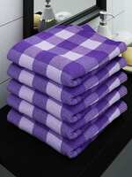 Athom Living Ecosaviour Premium Cotton Bath Towel Purple Big Checks (Pack of 5) @ 357/-