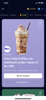 Paytm- Free cold coffee on min order vali of 199/- 