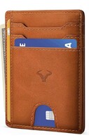 Contacts Genuine Leather Slim Wallet | RFID Blocking Skinny Minimal Thin Front Pocket Wallet Sleeve Card Holder for Men | 7 Card Slots, 1 ID Window (Tan)
