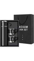 Rapid Vacuum Insulated Flask Set 3-Cups set for Hot & Cold Drink Set [Upto 12-Hours] 500 ml Bottle With Drinking Glass (Pack of 3 , black, Steel)