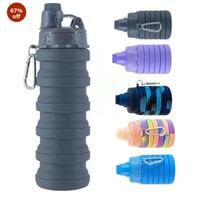 KP2 Collapsible Water Bottle Travel Water Bottle Portable Hiking Water Bottle with Leak proof Twist Cap 500ML Reusable BPA Free Silicone Water Bottles (Pack of 1) (Black)