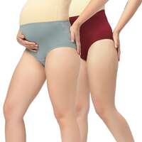 Mumchief Multi Color High Waist Set of 2 Soft Cotton & Lycra Pregnancy Panties, Over The Belly Fit Lingerie, Stretchable Solid Briefs, Breathable Underwear for Women