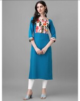 Crepe Printed Casual Blue Kurti for Women