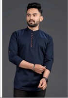 SPOQUE Men Solid Cotton Blend Straight Kurta (Dark Blue)