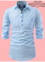Life Roads Men Solid Pure Cotton Pathani Kurta (Light Blue)