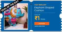 Blue Velvet Elephant 14x13 inches Shaped Cushion at ₹1 + Shipping