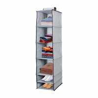 PrettyKrafts F1231 Hanging Organiser 6 Shelves, Wardrobe Hanging Storage, Storage Compartment for Closet, Grey