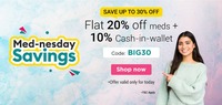 BIG30 : Flat 20% OFF On Medicines + 10% Cash-in-wallet | Netmeds Offer