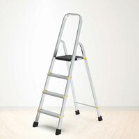 Asian Paints TruCare Home Ladder, Foldable with 4 Steps, Durable, Heavy Duty, Anti-Skid Aluminum Ladder | Guard Rail for Safety (4 Steps, Silver)