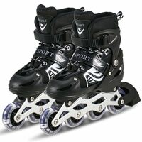 Adjustable Size Inline Skates with LED Flash Light On Wheels for Kids - Age 7 to14 Years (Multicolour - Multidesign, Multicolour-Multidesign, Unisex-Baby) (Blue)