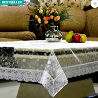 HD Floral 4 Seater Table Cover  (Transparent, Plastic)