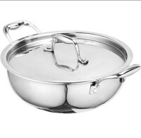 SignoraWare 3500ml Artista Tri-Ply Non-Stick Deep Fry Kadhai 24cm, Induction Compatible Cookware Kadai, Grade 304 Stainless Steel, Food Grade, Dishwasher Safe, 5 Years Warranty Pot (Silver)