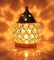 Crystal Studded Brass 4.5 Inch Akhand Diya (Gold)