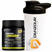 DENZOUR NUTRITION Pure Micronised Creatine Monohydrate With Shaker (100G, 33 Servings) | Lab Certified | Unflavoured | Fast Absorption | Enhance Strength, Fast Recovery & Increased Muscle | 3g Per Serve