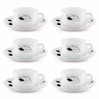 Larah by Borosil Shadow Opalware Cup and Saucer Set of 12 pcs