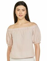 Marks & Spencer Womens Solid Linen Blend Shoulder Neck Regular Fit Top
